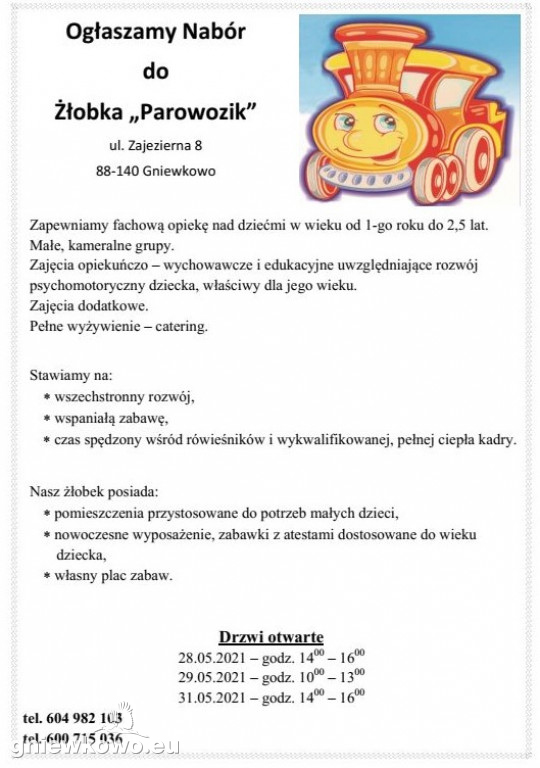 Żłobek Parowozik zaprasza na Drzwi Otwarte